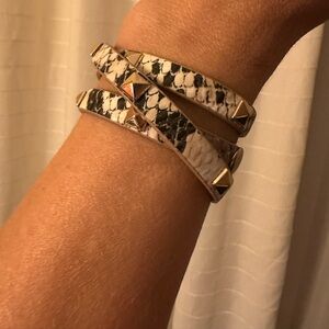 YIK FUNG Faux Snakeskin Studded Triple Wrap Bracelet